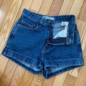 AA high-waisted dark wash denim jean shorts